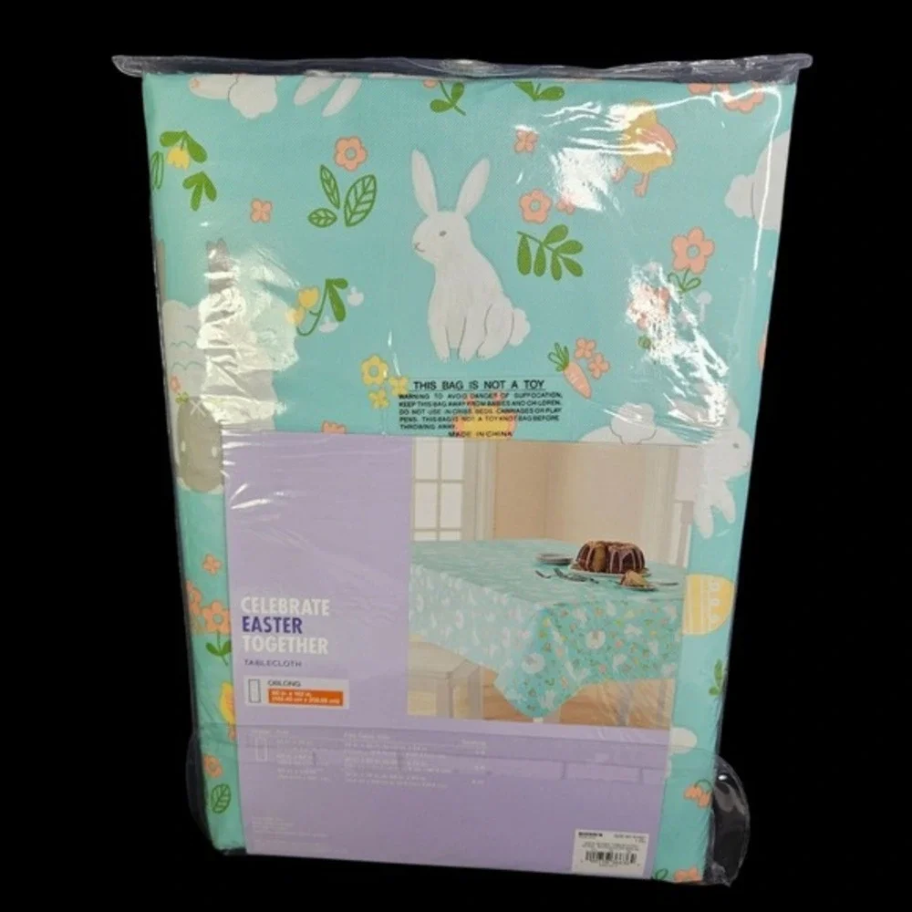 Easter Oblong Tablecloth 60 x 102 Floral Bunny Eggs Chicks‎ Vinyl Holiday New